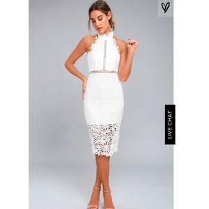 ⚡️SALE LULUS DIVINE DESTINY WHITE LACE MIDI DRESS